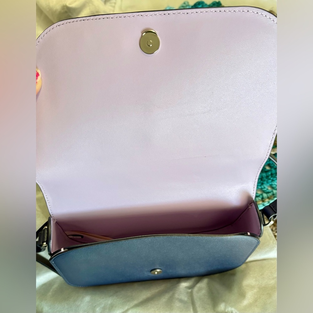 Kate Spade Zibbi Medium Flap Shoulder + Crossbody Bag Navy Blue & Purple Owl - Picture 5 of 9